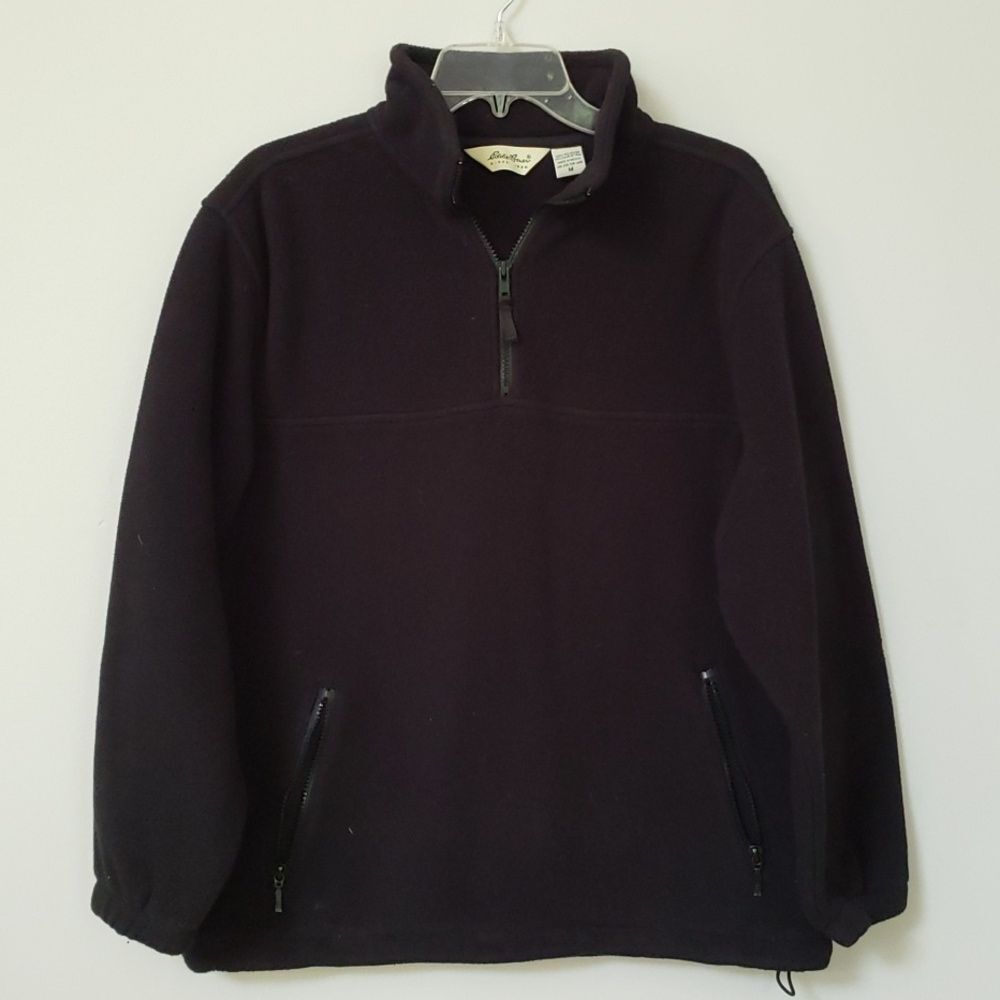 Eddie Bauer Fleece Jacket Mens Medium Quarter Zip Black Pullover